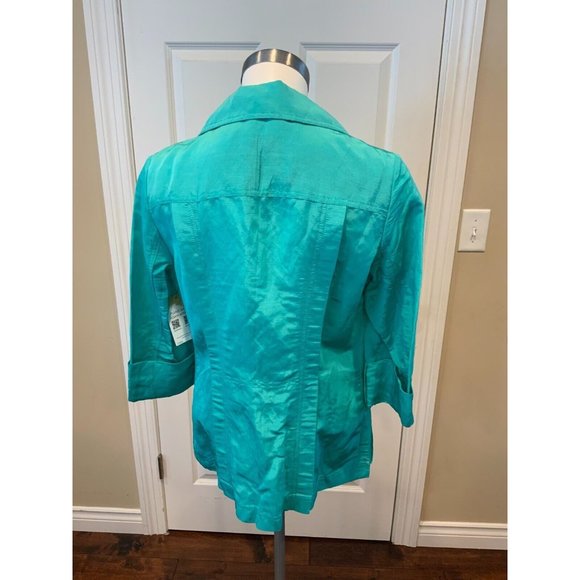 Lafayette 148 New York Bright Teal Linen Blazer, Size 6 - Picture 4 of 5